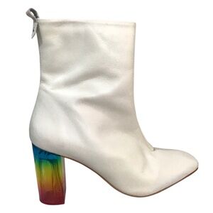 Kurt Geiger London Leather Off White Rainbow Block Heel Ankle Boots Size 38.5